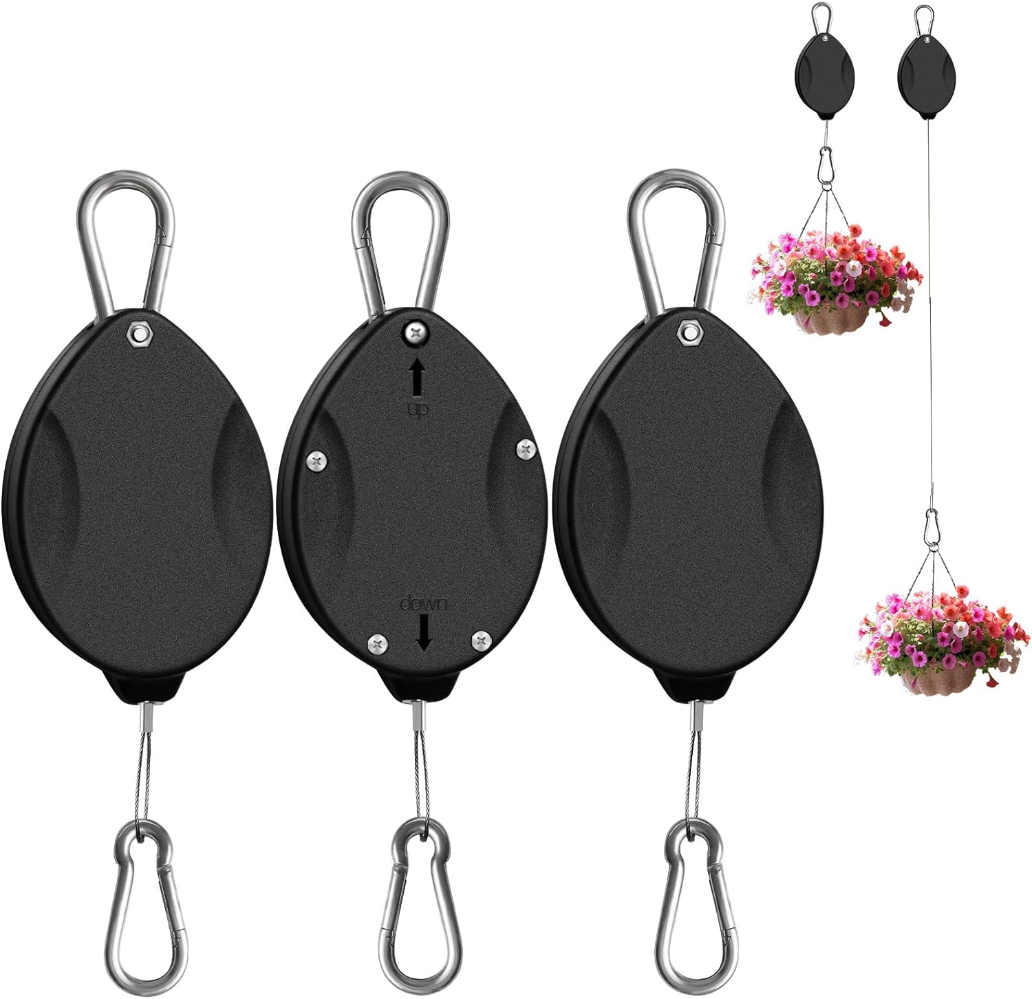 3 Pack 2024 Upgraded Heavy Duty Retractable Plant Hanger，Plant Pulleys for Hanging Plants