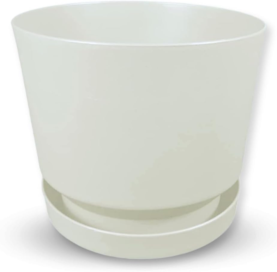 Elly Décor 10 inch Plastic Cylinder Planter Pot with Self-watering Saucer and drainage hole