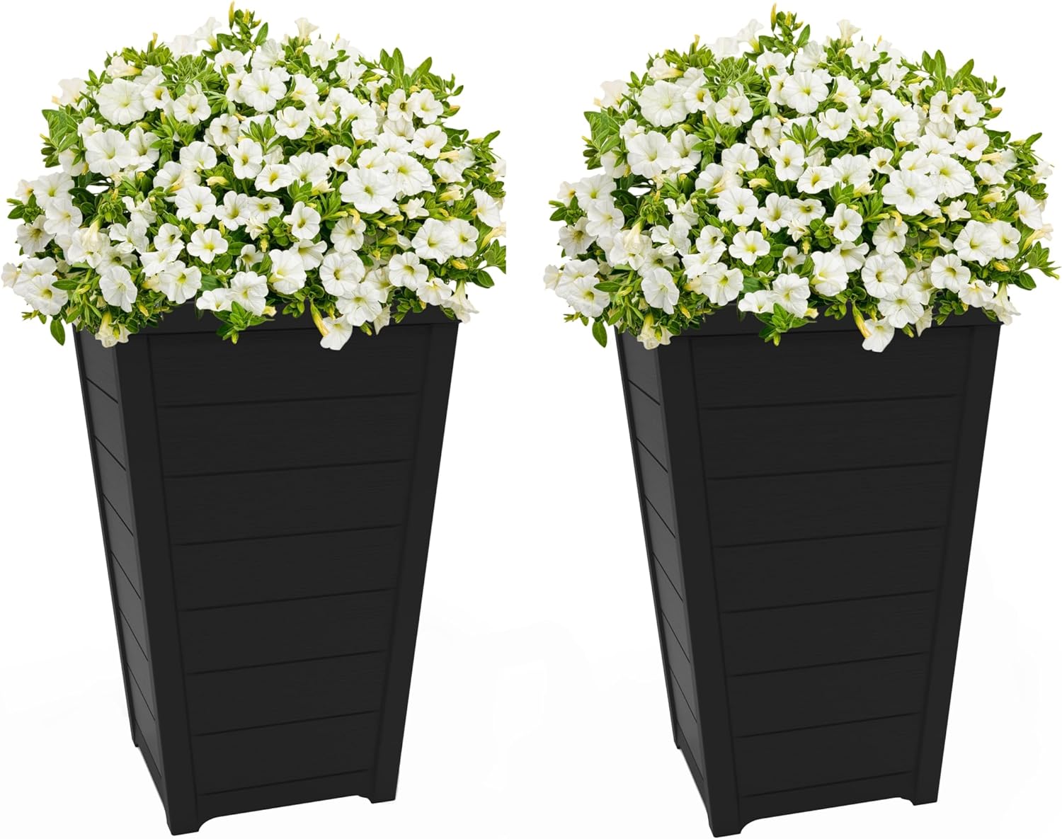 Keter Set of 2 Resin Modern Outdoor 22 Inch Tall Large Flower Pots