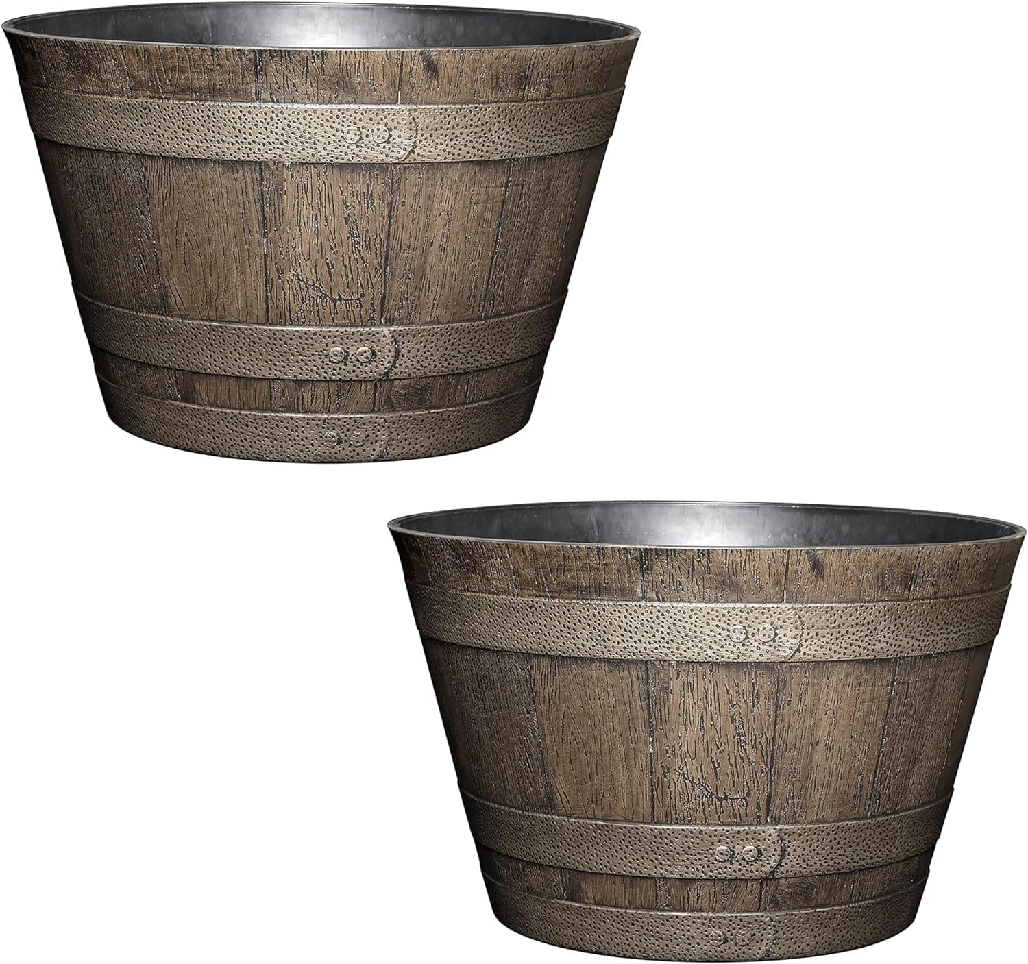 Classic Home and Garden Outdoor Whiskey Resin Flower Pot Barrel Planter