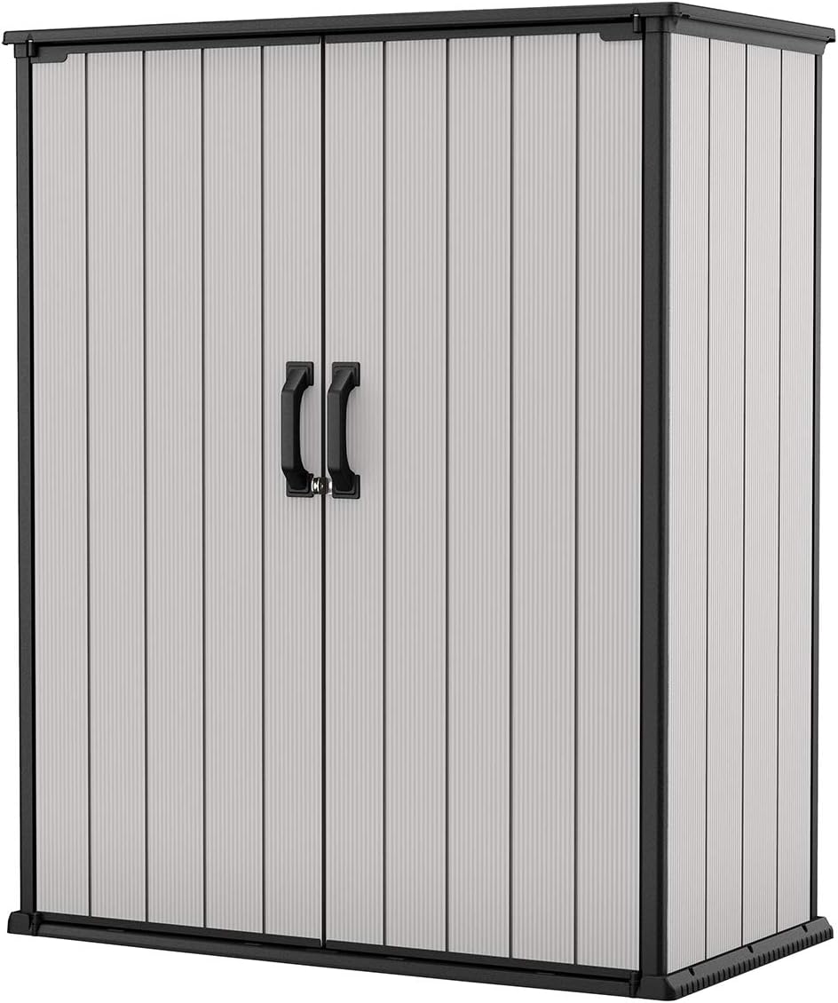 Keter Premier Tall 4.6 x 5.6 ft. Resin Outdoor Storage Shed with Shelving Brackets for Patio Furniture