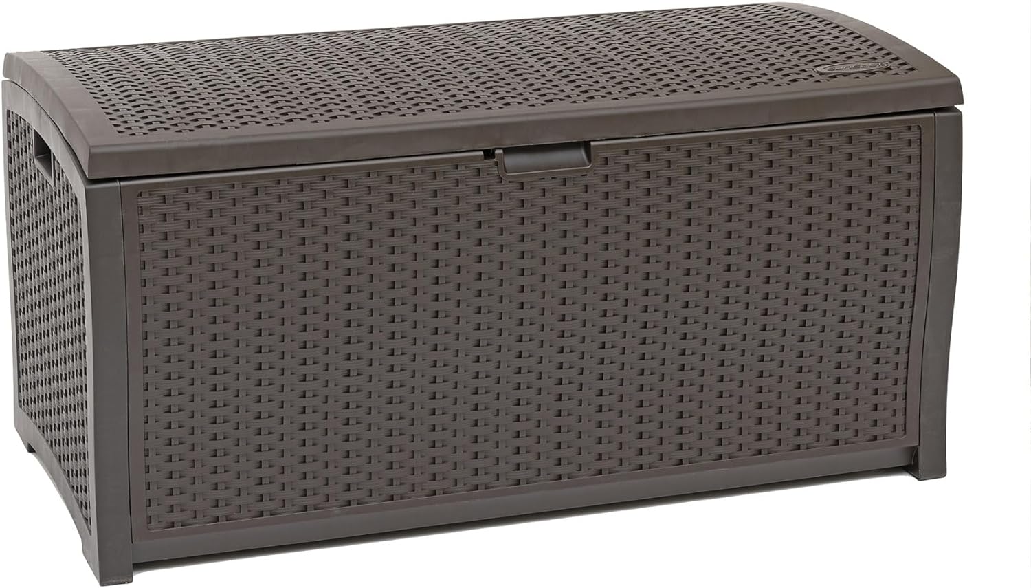 Suncast DBW9200 99 Gallon Outdoor Wicker Plastic Patio Storage Chest Bin with Handles for Patio