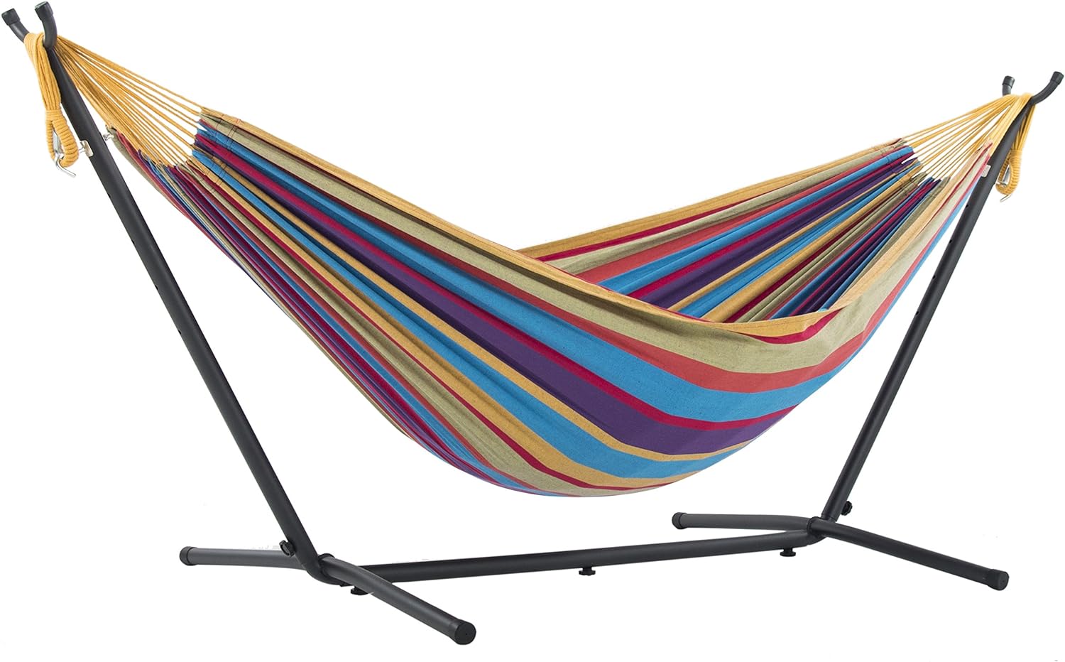 Vivere Double Cotton Hammock with Space Saving Steel Stand