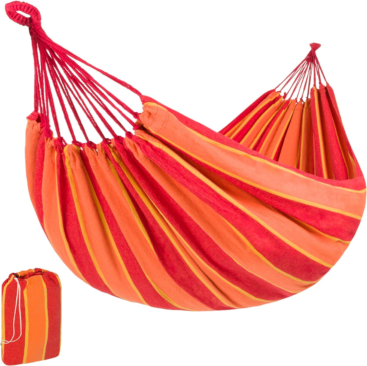 Best Choice Products 2-Person Indoor Outdoor Brazilian-Style Cotton Double Hammock Bed w/Portable Carrying Bag - Orange