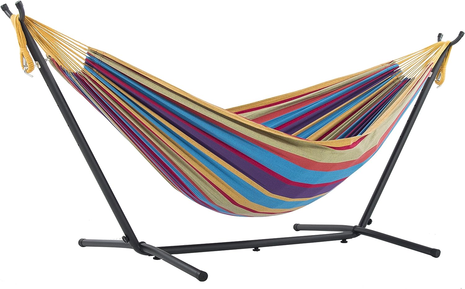 Vivere Double Cotton Hammock with Space Saving Steel Stand