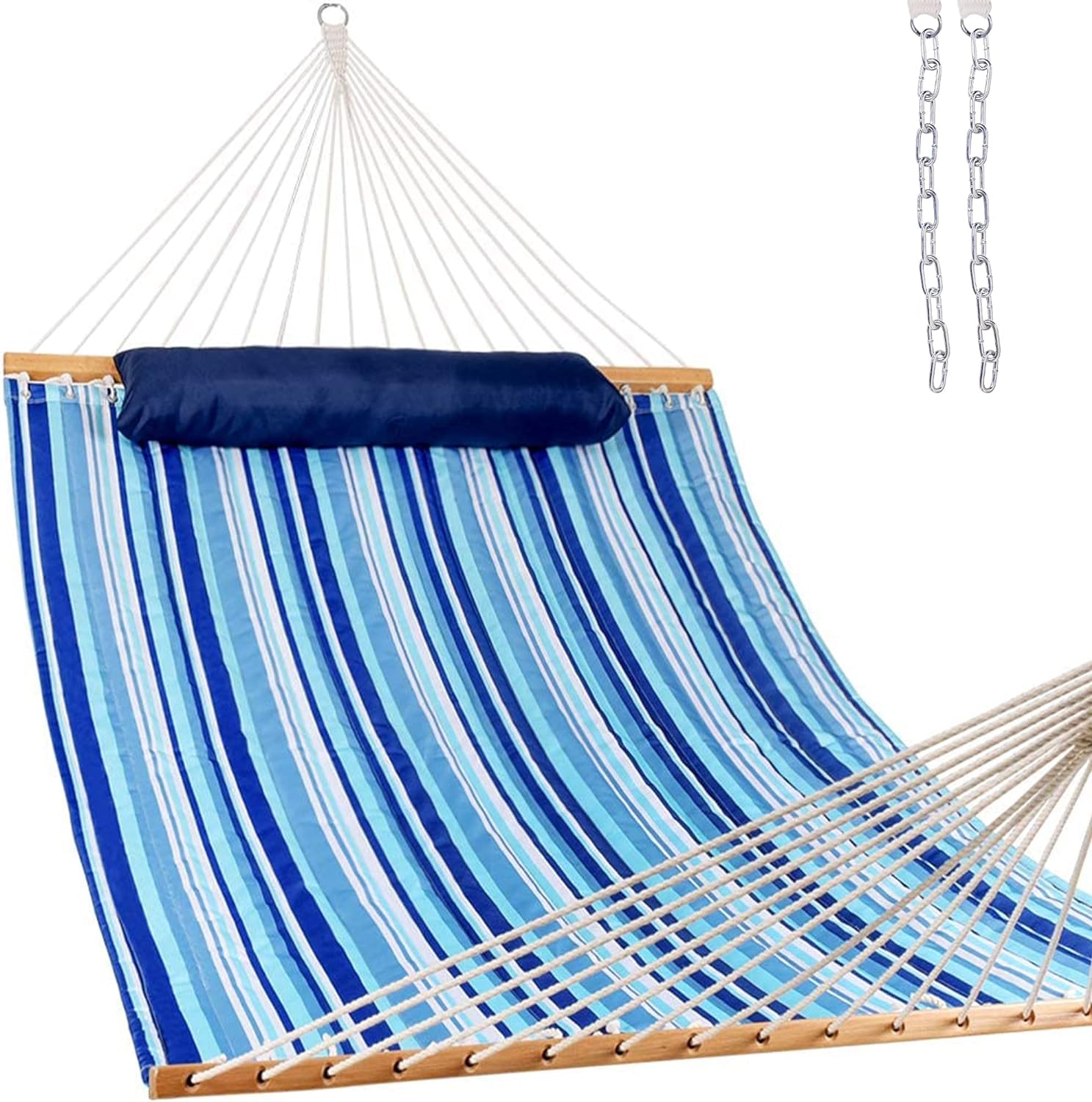 Lazy Daze 12 FT Quilted Fabric Double Hammock with Spreader Bars and Detachable Pillow