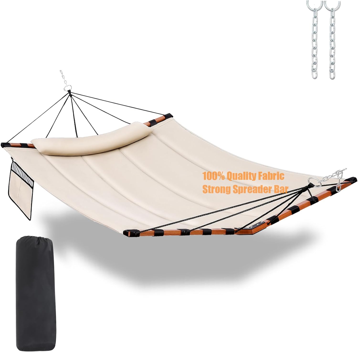 12FT 2 Person Hammock Large Hammock 450LB Capacity with V Shaped Hardwood Spreader Bar & Nylon Rope for Outside