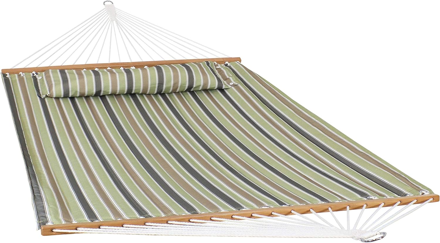 Sunnydaze Printed Quilted Polyester Double Hammock and Pillow - 450-Pound Weight Capacity - Khaki Stripe