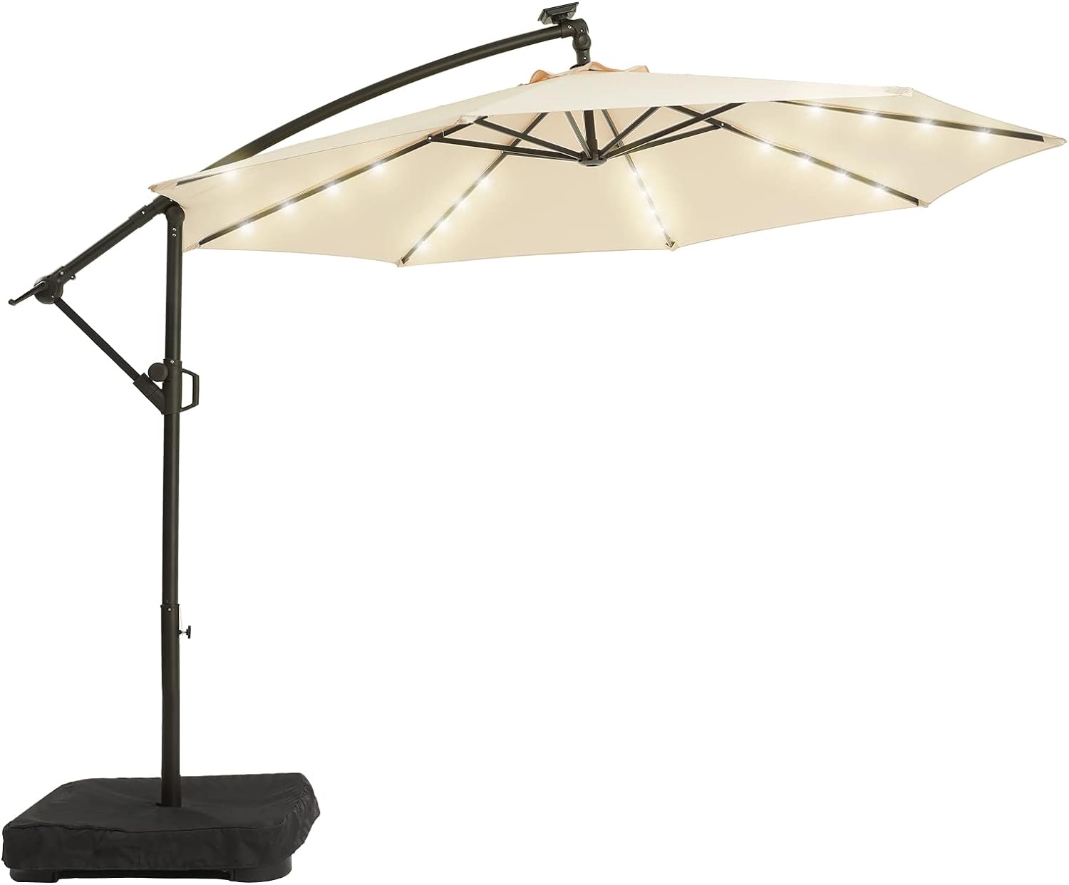 wikiwiki 10FT Solar Patio Offset Umbrella Outdoor Cantilever Umbrella Hanging Umbrellas with Weighted Base