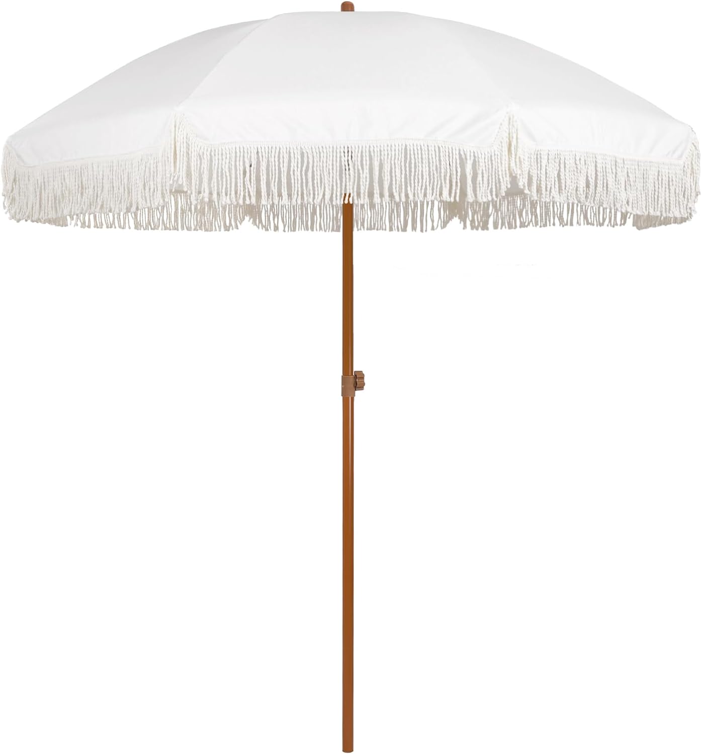 AMMSUN 7ft Patio Umbrella with Fringe Outdoor Tassel Umbrella UPF50+ Premium Steel Pole and Ribs Push Button Tilt