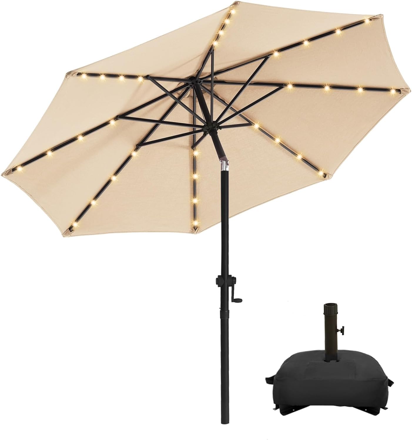 wikiwiki 9FT Solar Led Patio Umbrella with Base