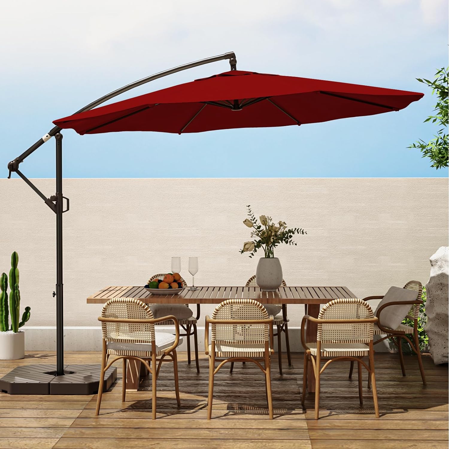 wikiwiki 10ft Patio Umbrellas Offset Outdoor Umbrella Cantilever Hanging Umbrellas w/Infinite Tilt