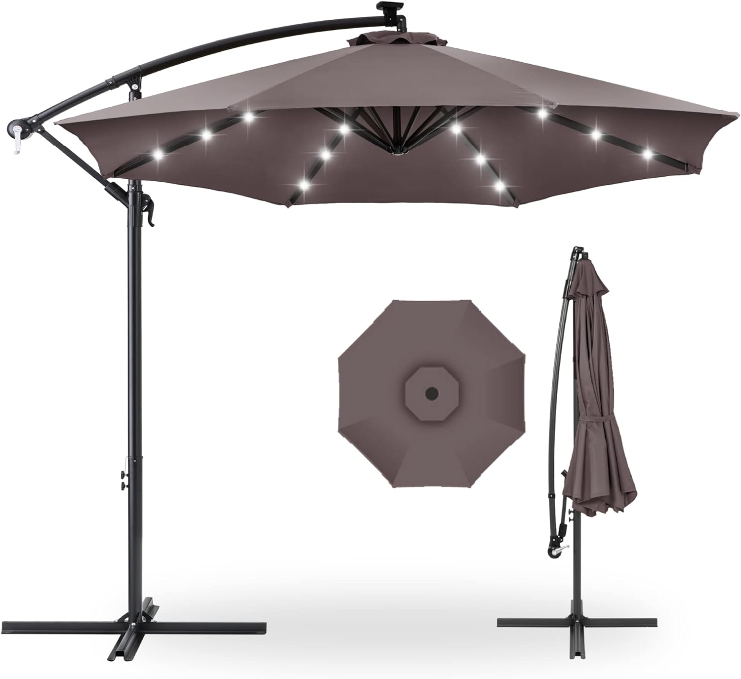 Best Choice Products 10ft Solar LED Offset Hanging Market Patio Umbrella for Backyard