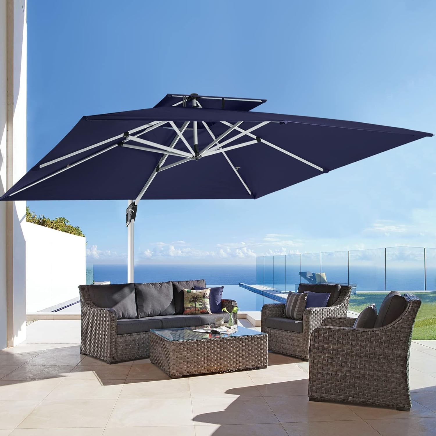 ABCCANOPY 10FT Cantilever Patio Umbrella Double Top Square Umbrella Outdoor Offset Umbrella with 360° Rotation