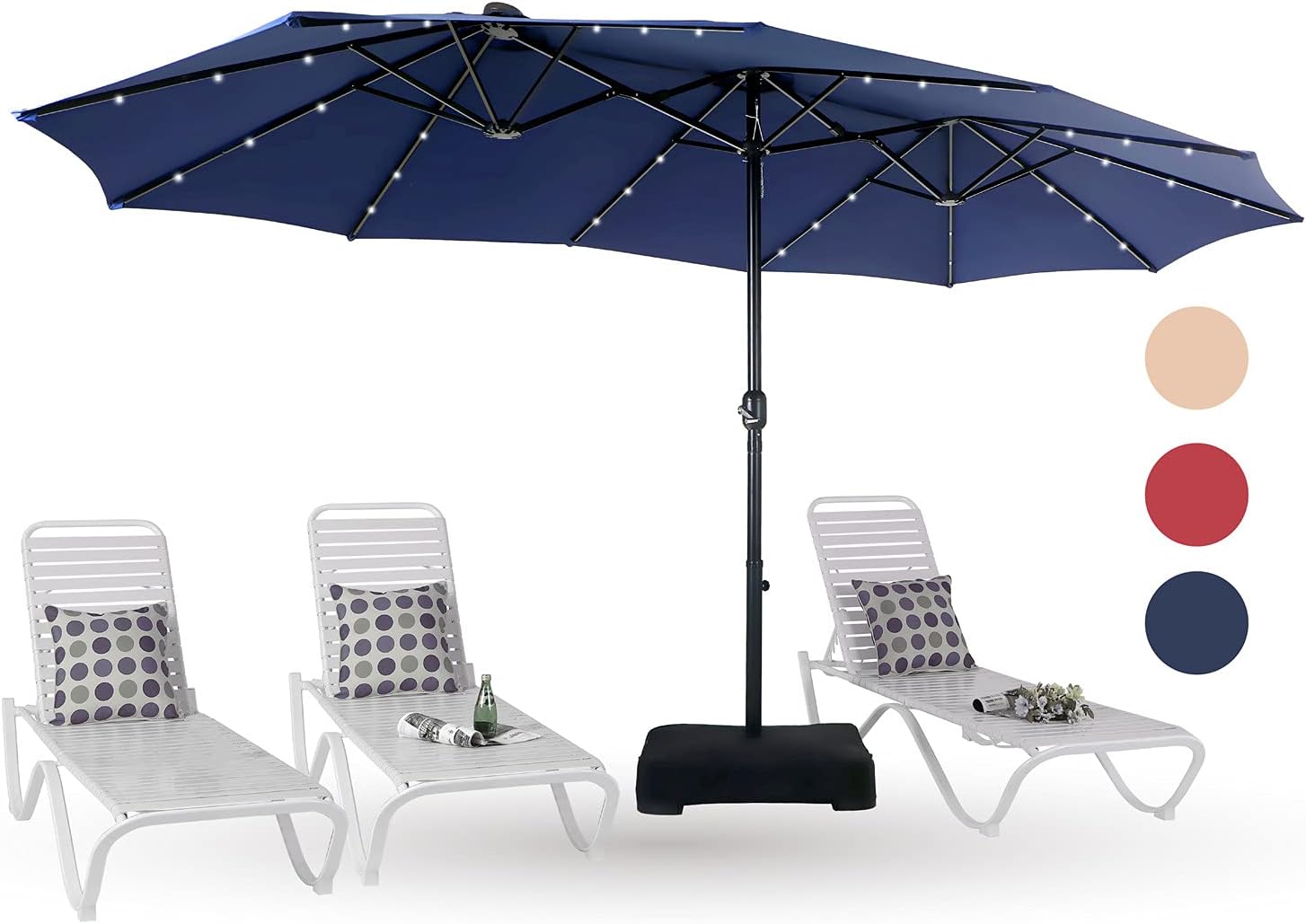 PHI VILLA 15ft Large Patio Umbrella with Solar Lights