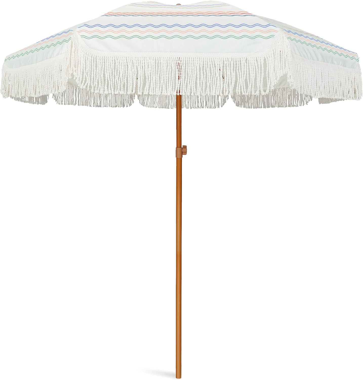 AMMSUN 7ft Patio Umbrella with Fringe Outdoor Tassel Umbrella UPF50+ Wood Color Steel Pole and Steel Ribs Push Button Tilt (Seafoam)