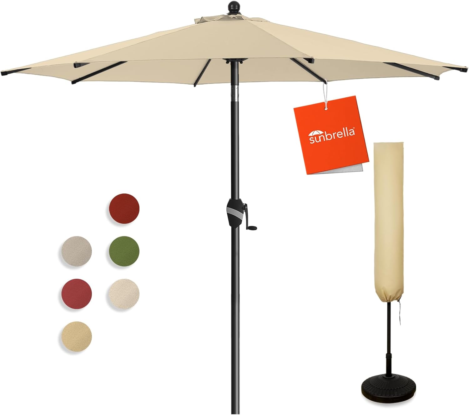 BLUU 9FT Sunbrella Umbrella Market Table Sun Umbrella Aluminum Patio Umbrella with 10-Year Non-Fading Sunbrella Acrylic Fabric Canopy Top with Cover