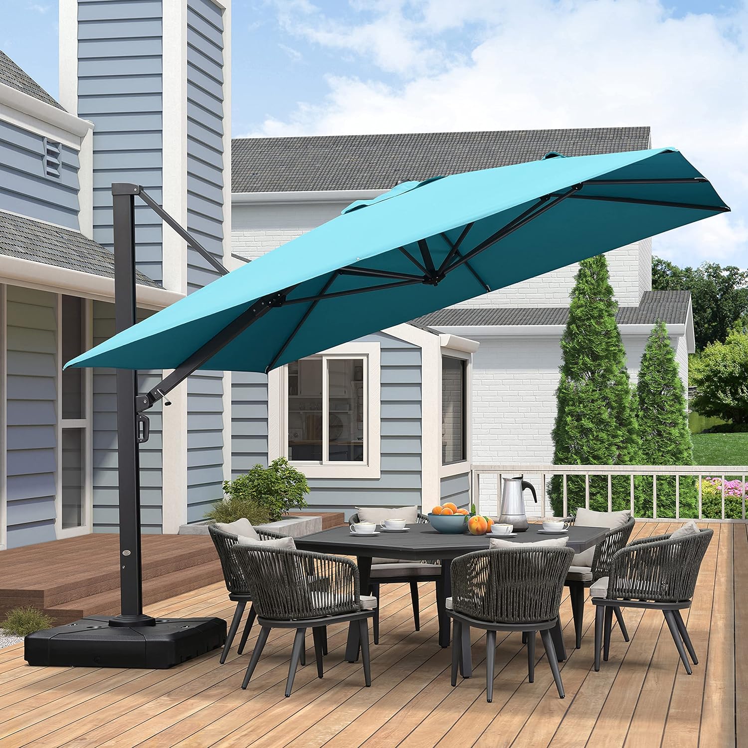 PURPLE LEAF 11 FT Square Patio Umbrella Large Outdoor Aluminum Umbrella Offset Umbrella with 360-degree Rotation Cantilever Umbrella for Garden Deck Backyard Pool