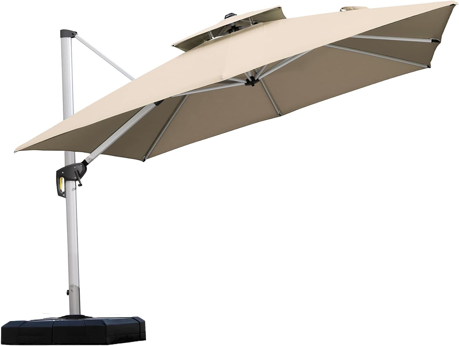 PURPLE LEAF 10ft Patio Umbrella Outdoor Square Large Cantilever Windproof Offset and Heavy Duty Sun Umbrella for Garden Deck Pool