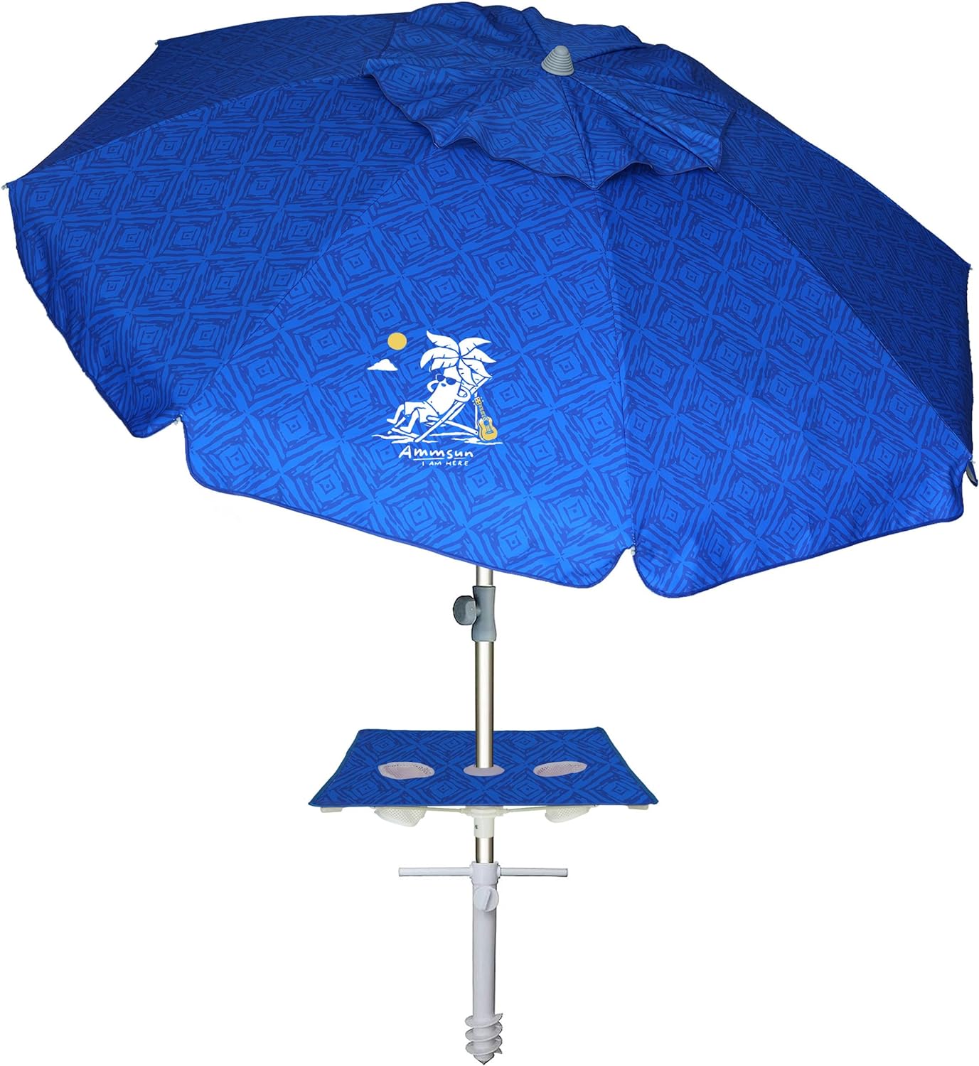 AMMSUN Beach Umbrella with Sand Anchor & Table Tray