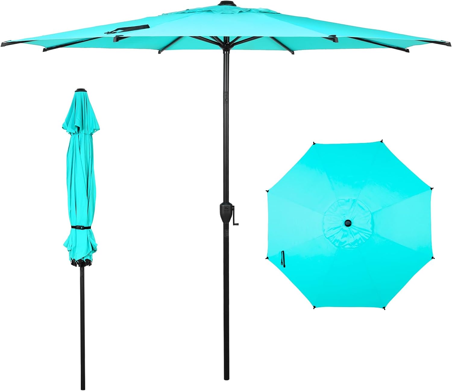 Abba Patio 9FT Lyon Outdoor Patio Umbrella Outdoor Table Umbrella with Push Button Tilt and Crank Market Umbrella 8 Sturdy Ribs UV Protection Waterproof for Garden Deck Backyard Pooll Light Blue