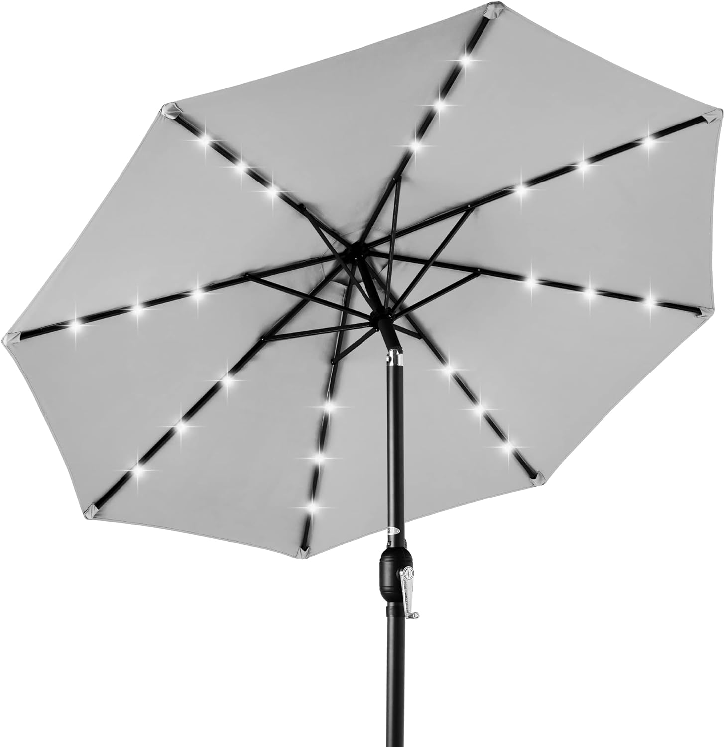 Best Choice Products 10ft Solar Polyester LED Lighted Patio Umbrella w/Tilt Adjustment and UV-Resistant Fabric - Fog Gray