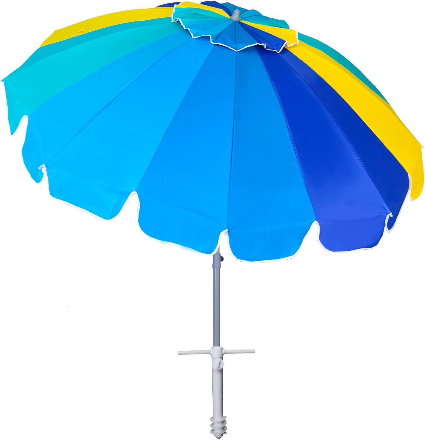 AMMSUN 7.5ft Heavy Duty HIGH Wind Beach Umbrella with sand anchor & Tilt Sun Shelter