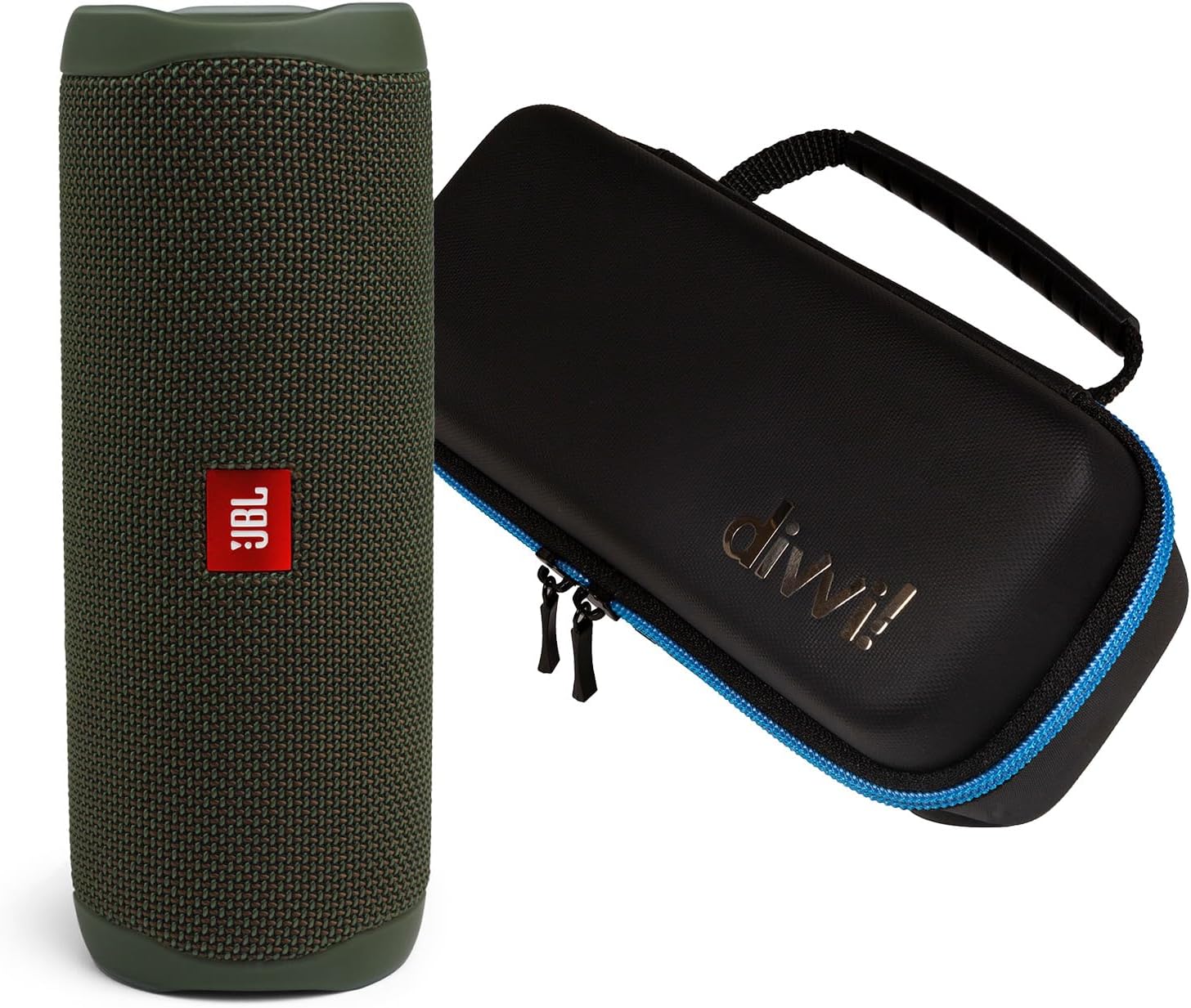 JBL Flip 5 Waterproof Portable Wireless Bluetooth Speaker Bundle with divvi! Protective Hardshell Case - Green