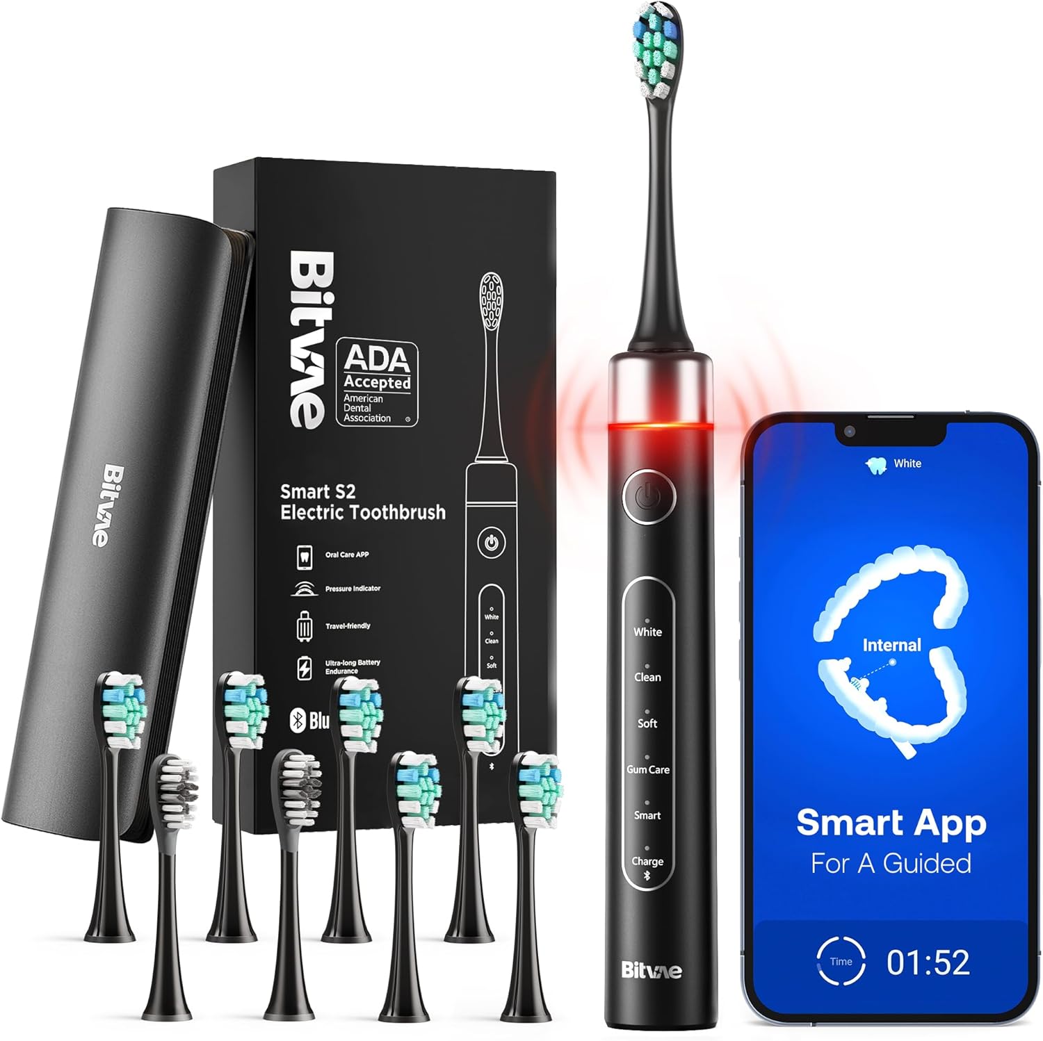 Bitvae Smart Ultrasonic Whitening Electric Toothbrush for Adults - Bluetooth Electric Toothbrush with Pressure Sensor & Smart Timer