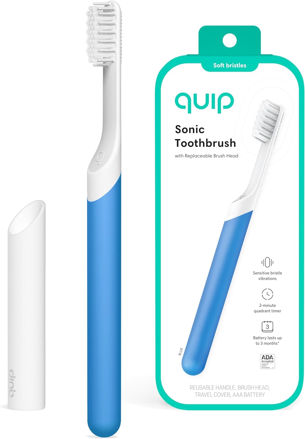 Quip Sonic Toothbrush for Adults - Timed Electric Toothbrush with Cover - Replaceable Brush Head