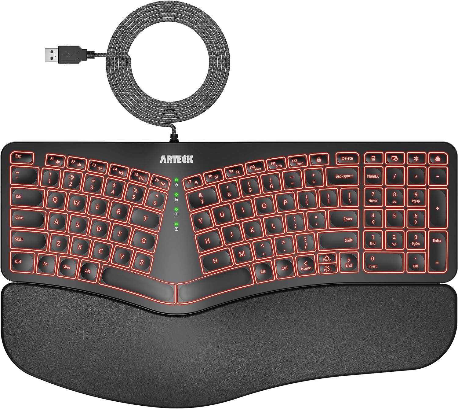 Arteck Ergonomic USB Wired Keyboard with Cushioned Wrist & Palm Rest