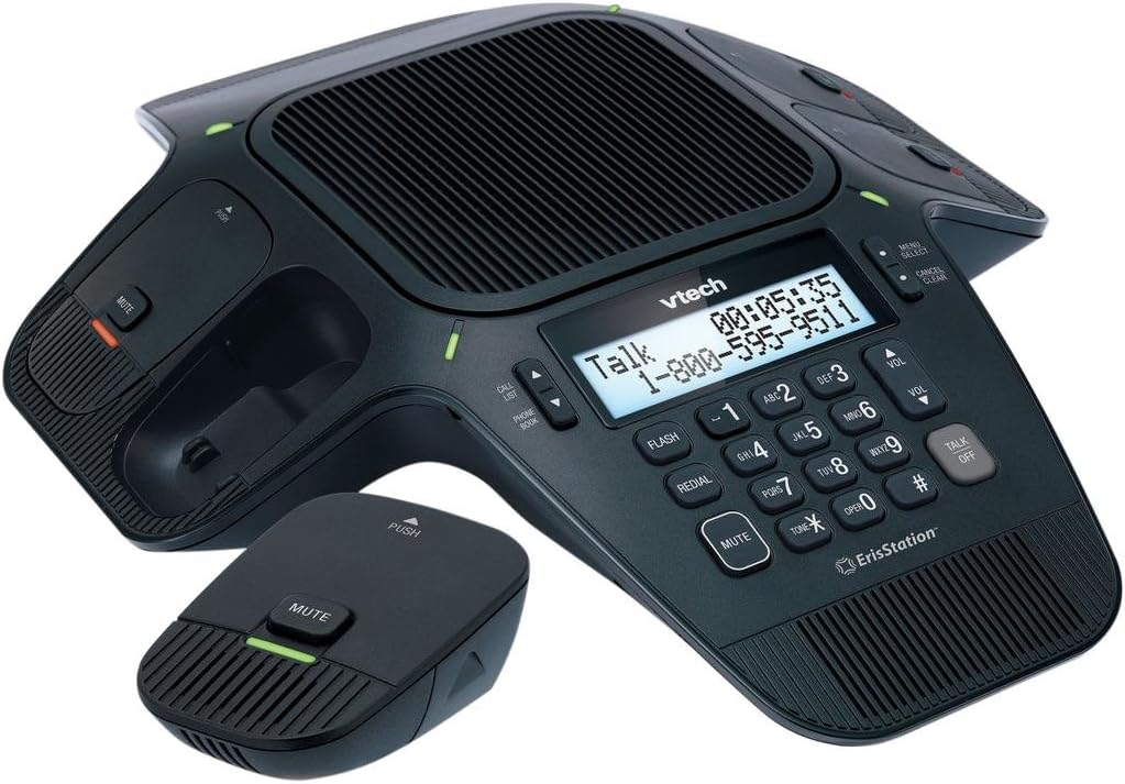 VTech VCS704 ErisStation DECT 6.0 Conference Phone with Four Wireless Mics using Orbitlink Wireless Technology 