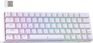 DIERYA T63 60% Wireless Mechanical Gaming Keyboard | Bluetooth/2.4G/Wired Keyboard | RGB Backlit Compact 63 Keys Mini Office Keyboard | with Red Switch | for Windows Laptop PC Gamer Typist-White