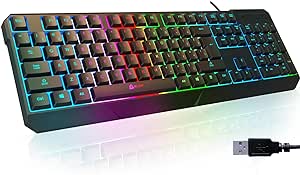 KLIM Chroma Gaming Keyboard Wired USB - New 2024 - Durable Ergonomic Waterproof Silent Backlit - Ideal for Gaming and Office - Teclado Gamer - 2 ms Response Time - PC Laptop Mac PS4 PS5 - Black