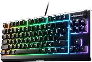 SteelSeries Apex 3 TKL RGB Gaming Keyboard – Tenkeyless Compact Form Factor - 8-Zone RGB Illumination – IP32 Water & Dust Resistant – Whisper Quiet Gaming Switch – Gaming Grade Anti-Ghosting