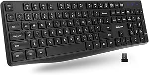 Macally Wireless Keyboard | 2.4 Computer Keyboard | Full Size Keyboard Wireless (Quiet Keys) All Day Comfortable Typing with Cordless Keyboard for Laptop