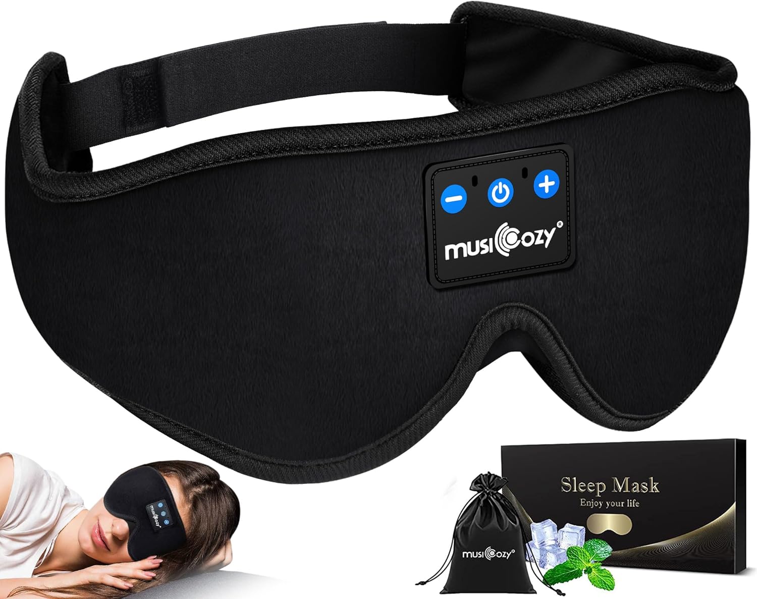 MUSICOZY Sleep Headphones Bluetooth 5.2 Headband Sleeping Headphones Sleep Eye Mask