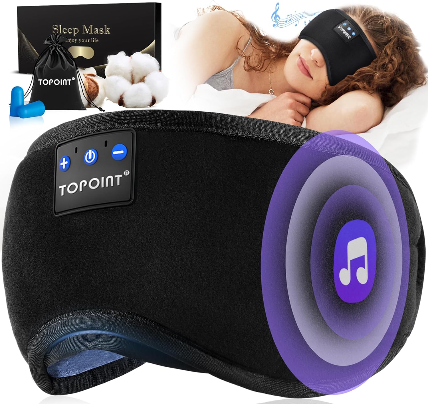 TOPOINT Sleep Mask with Headphones Bluetooth 5.2 Wireless