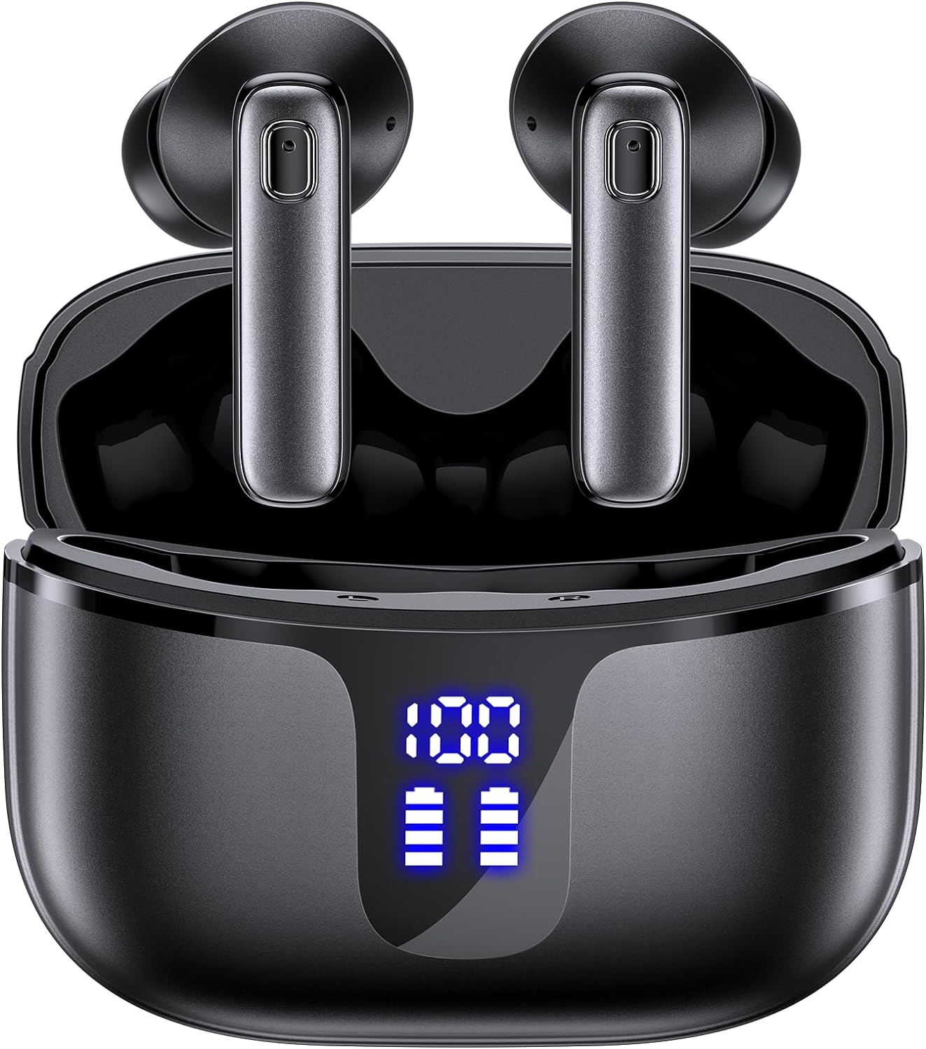 Bluetooth Headphones Ear Buds 68Hrs Playtime Wireless Earbuds Deep Bass with Mic Earphones in Ear IPX7 Waterproof Headset with Power Display Charging Case for Phone Tablet TV Business Sport Black