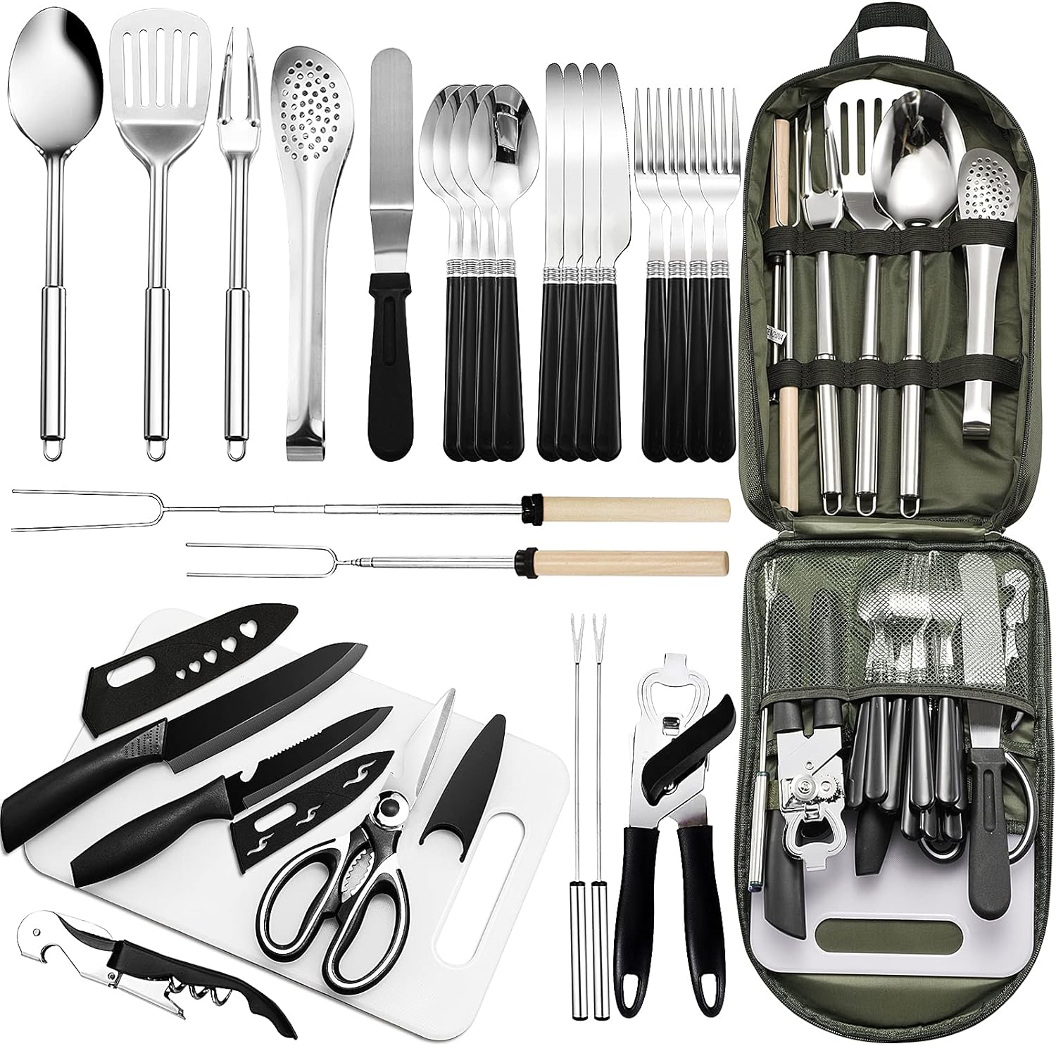 Portable Camping Kitchen Utensil Set-27 Piece Cookware Kit