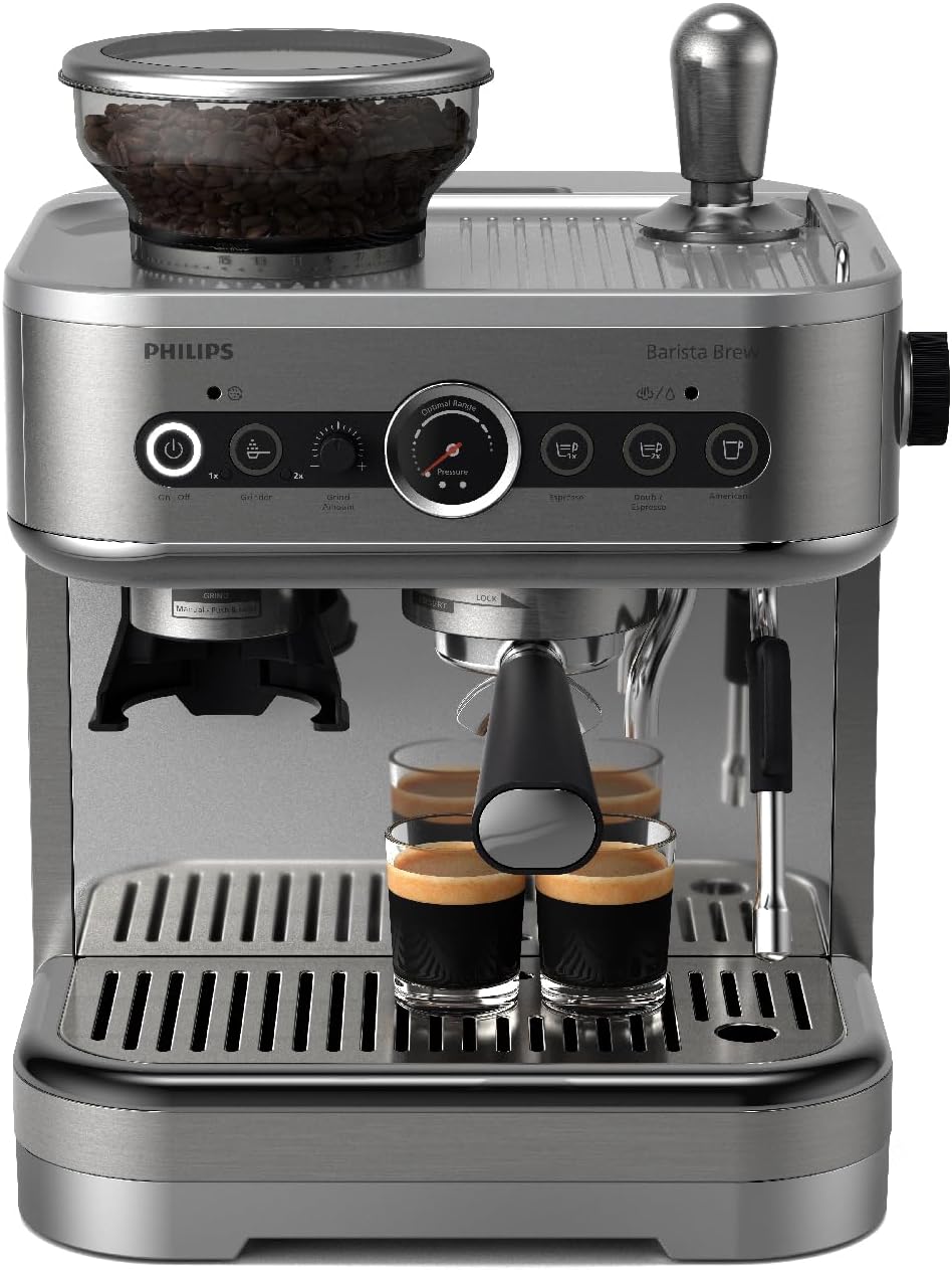 PHILIPS Barista Brew Semi Automatic Espresso Machine - Single & Double Espresso + Americano Button